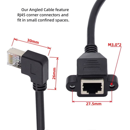 Câble de rallonge réseau Ethernet LAN STP Cat6 mâle vers femelle à angle gauche 90 degrés 8P8C FTP avec support de panneau