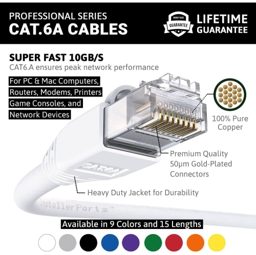 20 Ft Cat 6A Patch Cable Molded White