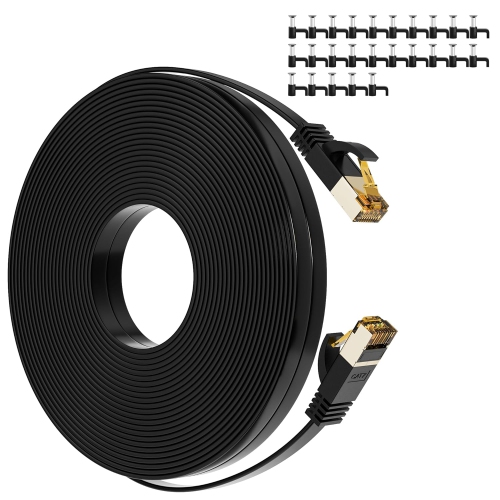 UNKNOWN  Cat 7 Ethernet Cable 25 Ft, Cat7 Flat High Speed 10GBps 600Mhz Shielded Internet Network Patch Cord, In Black