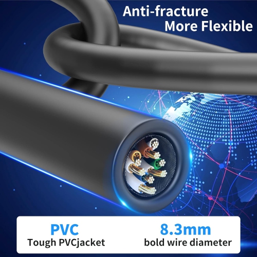 Cat 8 Ethernet Cable 10 Ft 40Gbps 2000Mhz S/FTP 23AWG Weatherproof UV Resistant High Speed Patch Cord with RJ45 Gold