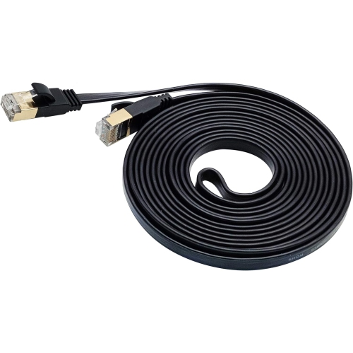 UNKNOWN  Cat7 Network Cable, 10 Gigabit 600Mhz Flat Rj45 Male Ethernet Patch Shielded Cable for Rj45 Snagless In Black