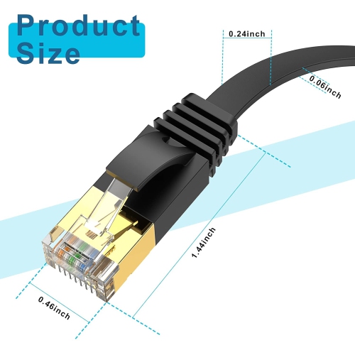 Cat 6 Ethernet Cable 25 ft, Black Flat Cord with Clips, High Speed Internet Network Cable, Faster Than Cat5e Cat5-7.6m