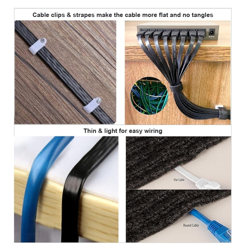 Cat 6 Ethernet Cable 25 ft, Black Flat Cord with Clips, High Speed Internet Network Cable, Faster Than Cat5e Cat5-7.6m