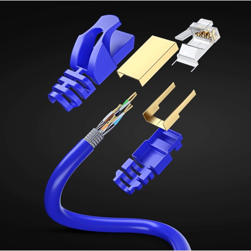 Cat7 Flat Ethernet Cable 6 Feet - Blue – RJ45 Gold-Plated Connectors. 600 MHz, for Computers Network Components