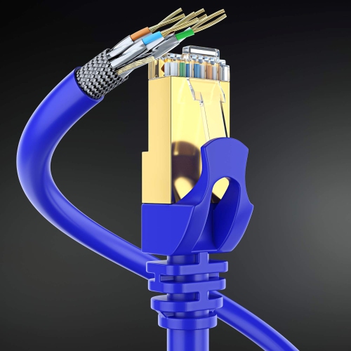 Cat7 Flat Ethernet Cable 6 Feet - Blue – RJ45 Gold-Plated Connectors. 600 MHz, for Computers Network Components