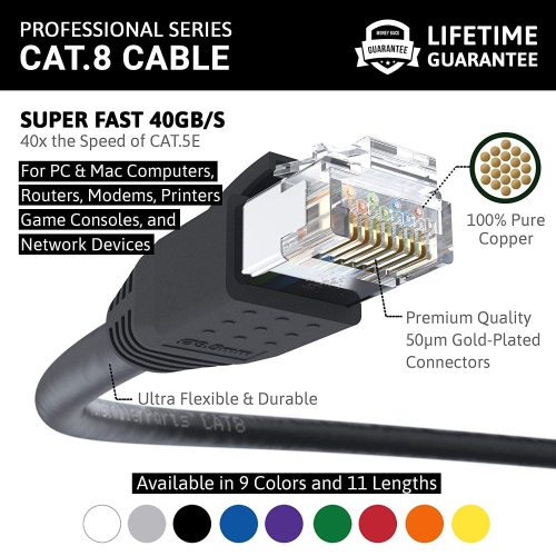UNKNOWN  Ethernet Cable Cat8 Cable 15 Ft - - Professional Series - 40Gigabit/sec Network/high Speed In Black