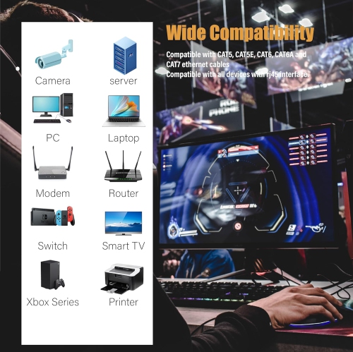 Cat 8 Ethernet Cable,6 ft Heavy Duty High Speed 26AWG Professional Cat 8 LAN Network Cable 40Gbps, 2000Mhz