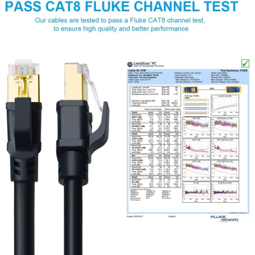 CAT8 Ethernet Cable, 10ft High Speed 40Gbps 2000MHz 26AWG Gigabit Internet Network LAN SFTP CAT8 Patch Cord with Gold
