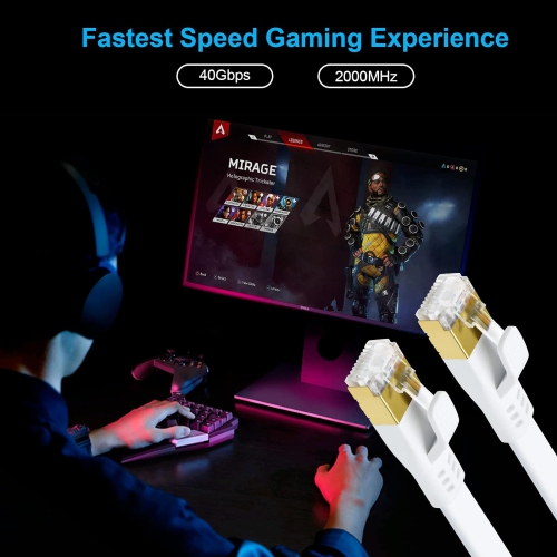 Câble Ethernet CAT 8, câble de raccordement plat SFTP CAT8 2000 MHz 40 Gb/s haute vitesse 25 pi, câble réseau LAN Gigabit Internet