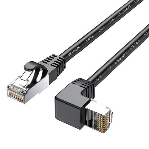 CAT6 Shield Ethernet Patch Cable 90 Degree Upward Right Angle, FTP Cat6e Gigabit rj45 Right Angle ethernet