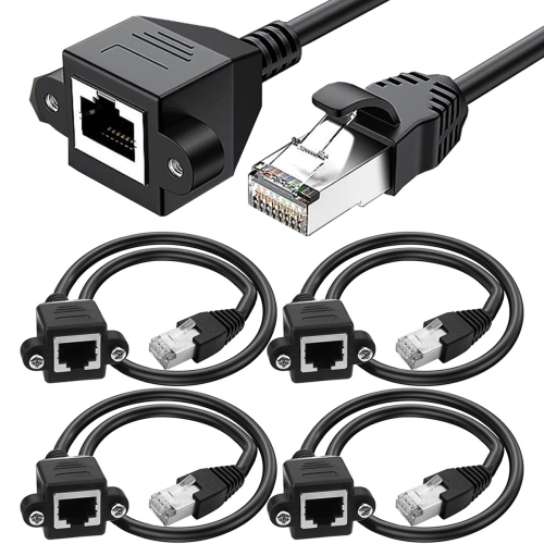 4 Pack Ethernet Extension Cable, CAT6 LAN RJ45 Network Patch Cord Male to Female Screw Panel Mount for Router