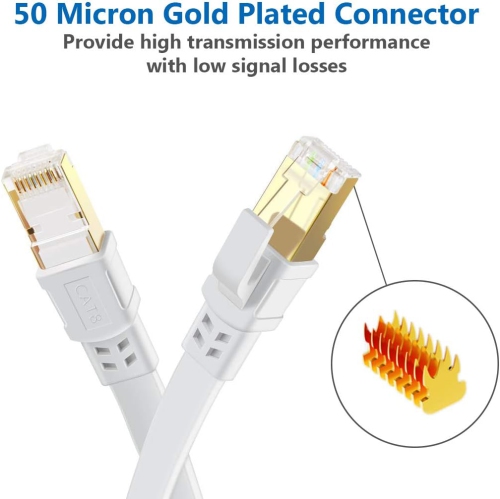 Câble Ethernet Cat 8 2000MHz de 10 pi réseau Internet plat RJ45 câbles de raccordement LAN 40 Gb/s haute vitesse blindés