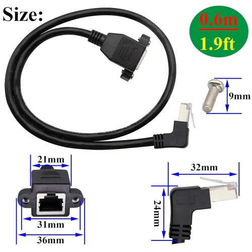 Cat 6 RJ45 90 Degree Male to Female Shielded Ethernet Network Connector Screw Panel Mount Extension Cable,