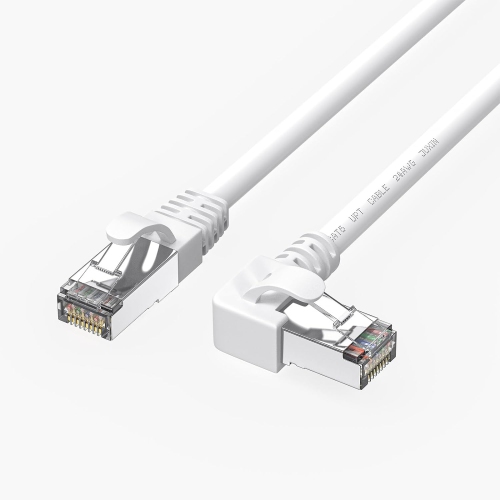 90 Degree Ethernet Cable Leftward White 3ft, Right Angle CAT 6 Ethernet Patch Cable LeftAngle Gigabit Network