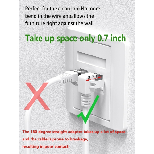 90 Degree Ethernet Cable Leftward White 3ft, Right Angle CAT 6 Ethernet Patch Cable LeftAngle Gigabit Network