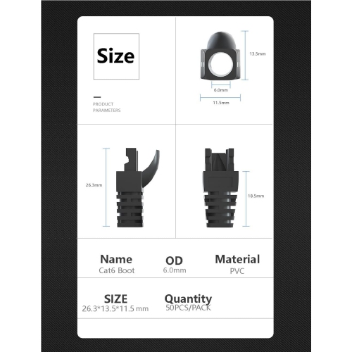 50 Pcs Cat5 Cat5E Cat6 Strain Relief Boot, RJ45 Plug Connector Cover Modular Network Plug Connector Cap Cable Connector