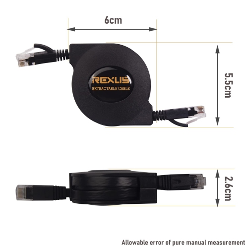 Retractable Cat 6 Flat Ethernet Network Cable 6.6 FT, 10 Gigabit High Speed LAN Wires Internet Patch Cable