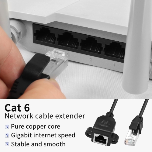 Cat6 – Câble d’extension Ethernet à montage sur panneau, RJ45 vis de connecteur de réseau Ethernet blindé mâle à femelle Cat 6