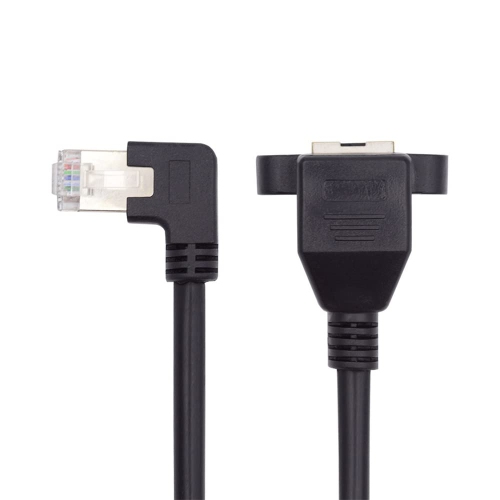 Right Angled 90 Degree 8P8C FTP STP UTP Cat6 Male to Female LAN Ethernet Network Extension Cable with Panel Mount