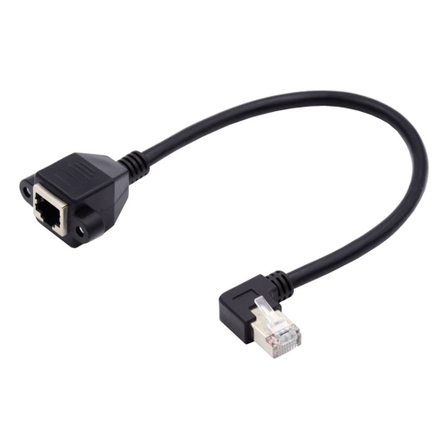 Right Angled 90 Degree 8P8C FTP STP UTP Cat6 Male to Female LAN Ethernet Network Extension Cable with Panel Mount