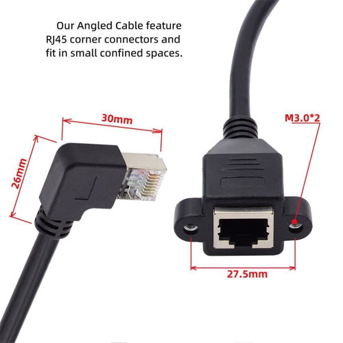 Right Angled 90 Degree 8P8C FTP STP UTP Cat6 Male to Female LAN Ethernet Network Extension Cable with Panel Mount