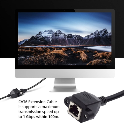 Right Angled 90 Degree 8P8C FTP STP UTP Cat6 Male to Female LAN Ethernet Network Extension Cable with Panel Mount