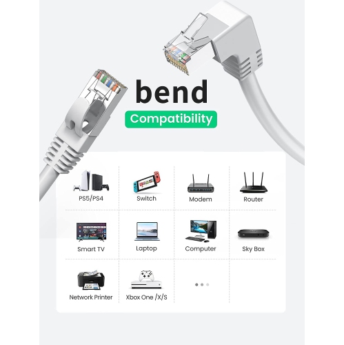 Cat6 90 Degree Ethernet Cable Right Angle White CAT 6 Ethernet Patch Cable -Down Angle-20FT Right Angle Ethernet