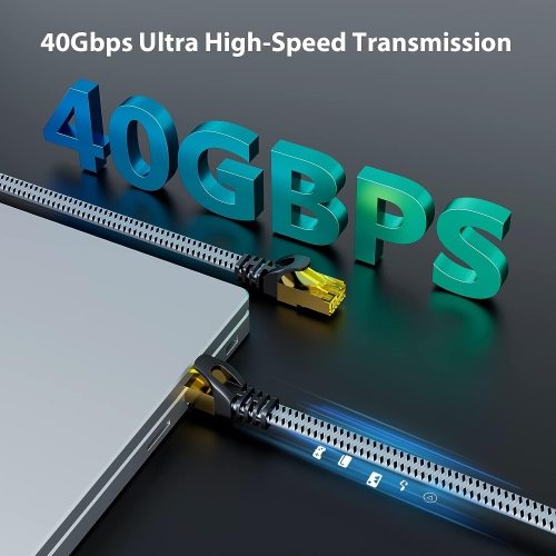 Cat 8 Ethernet Cable 30 FT, Nylon Braided High Speed Cat8 Network LAN Patch Cord, 40Gbps 2000Mhz Shielded RJ45