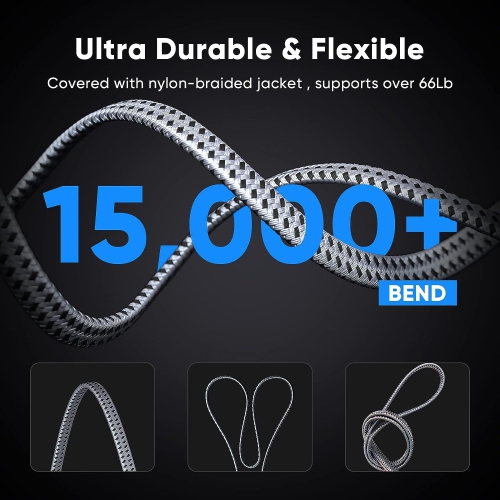 Cat 8 Ethernet Cable 30 FT, Nylon Braided High Speed Cat8 Network LAN Patch Cord, 40Gbps 2000Mhz Shielded RJ45