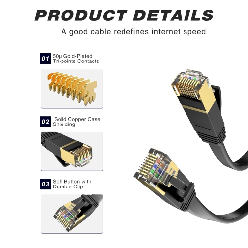 Cat 6 Ethernet Cable 50 ft High Speed Internet Cable for Outdoor & Indoor Support Solid Slim Flat Computer LAN for PC