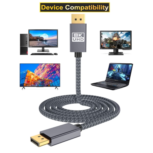 8K 60Hz DisplayPort Cable 6.6FT,DP 1.4 Male Ultra High Speed Cord for Laptop/PC/TV/Gaming