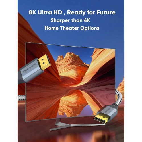 DisplayPort to DisplayPort Cable 6.6ft, 8K DisplayPort Cable 1.4 Gold Plated