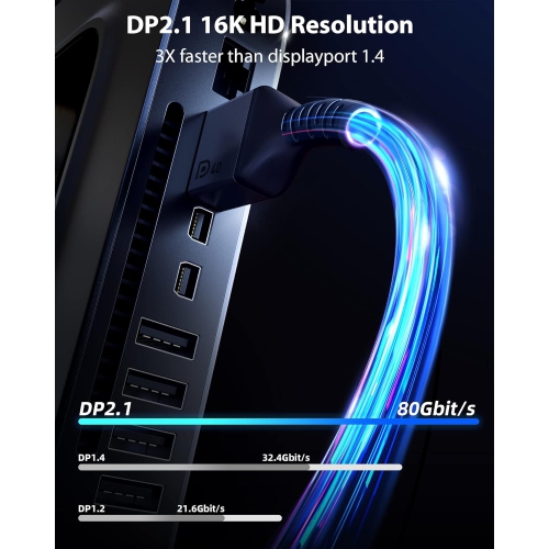 VESA Certified DisplayPort 2.1 Cable, 16K DisplayPort Cable 2.1 Supports 80Gbps,16K@60Hz, 10K@60Hz, 8K@60Hz,