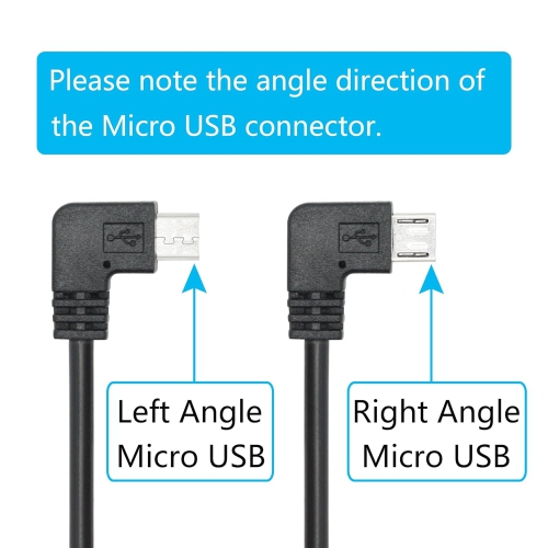 Câble d'alimentation micro USB À 11ft 90 degrés, câble de chargement pour caméra de tableau de bord à angle gauche micro USB, pour caméra de tableau