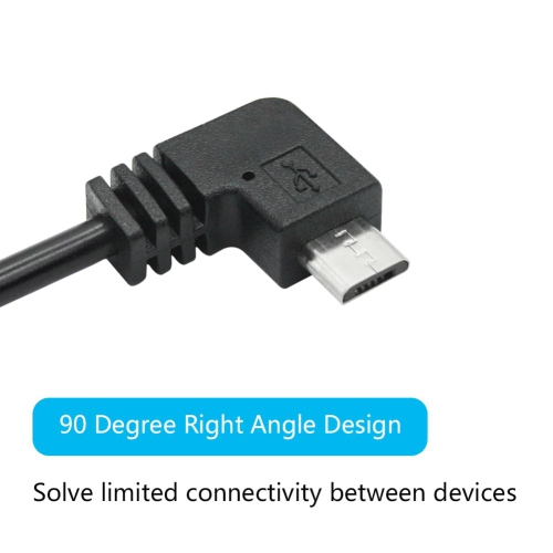Câble d'alimentation micro USB À 11ft 90 degrés, câble de chargement pour caméra de tableau de bord à angle gauche micro USB, pour caméra de tableau