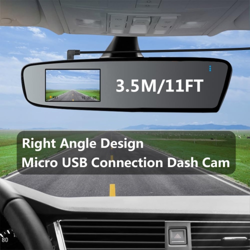 Câble d'alimentation micro USB À 11ft 90 degrés, câble de chargement pour caméra de tableau de bord à angle gauche micro USB, pour caméra de tableau