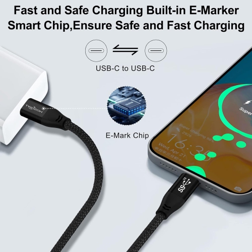 4K USB C Cable 100W 0.5M, USB 3.2 Gen 2 X 2 20Gbps Data Transfer PD Fast Charging USB C 3.1 Type C