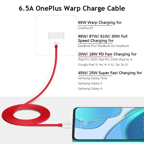 Warp Charge 65W Cable for OnePlus 9 Pro 8T, USB C to USB C Cable for OnePlus 10T 125W SUPERVOOC 6.6ft Super Fast