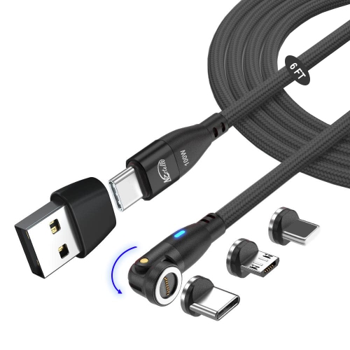 UNKNOWN  100W Magnetic Charging Cable 540° Rotation, 6 In 1 Pd Fast Charge Multi Nylon Braided Data Sync Cord, Type C