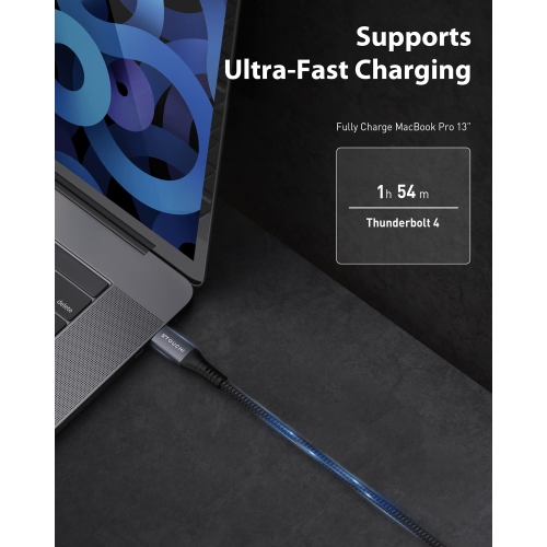 Câble 3,3 pi Thunderbolt 4, prise en charge de l'affichage 8K/transfert de données 40 Gb/s/Câble de chargement 100 W TB4, pour type C.