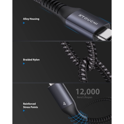 Câble 3,3 pi Thunderbolt 4, prise en charge de l'affichage 8K/transfert de données 40 Gb/s/Câble de chargement 100 W TB4, pour type C.