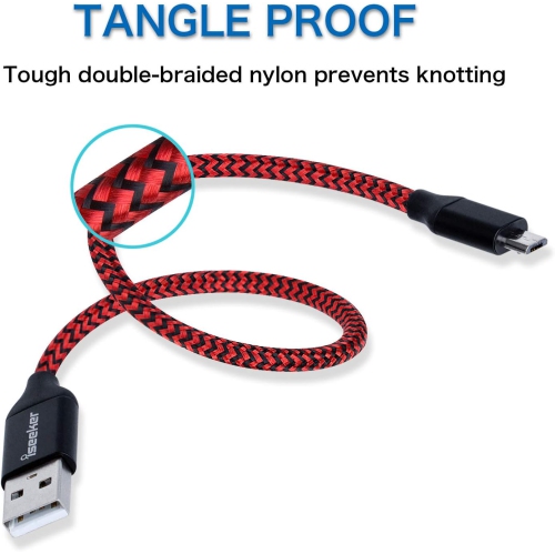Micro USB Cable 1ft, Short Nylon Braided Fast Charger Cable USB to Micro USB 2.0 Android Charging Cord