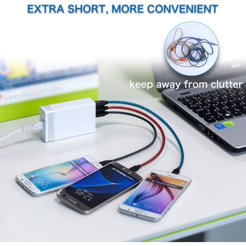 Micro USB Cable 1ft, Short Nylon Braided Fast Charger Cable USB to Micro USB 2.0 Android Charging Cord