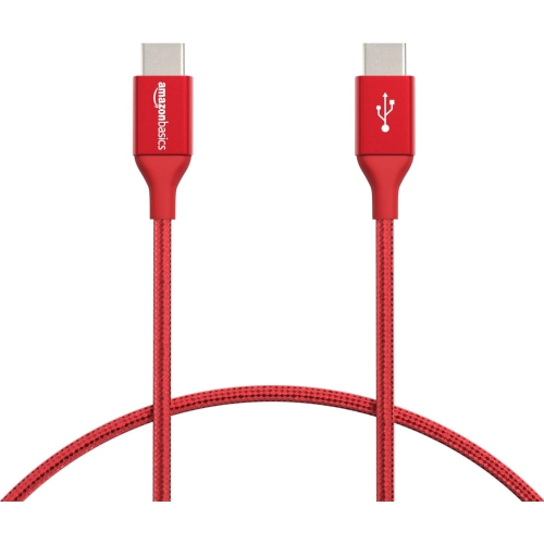 UNKNOWN  Double Braided Nylon USB Type-C to Type-C 2.0 Charger Cable | 1 Foot In Red