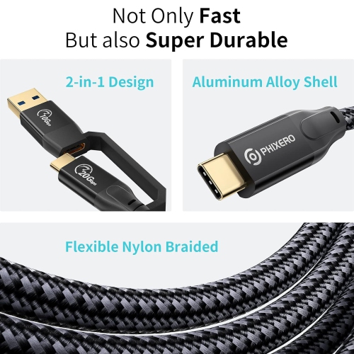 USB C to USB C Cable 20Gbps 3.3Ft, PD 100W/4K@60Hz Video Cable, 2-in-1 USB-A/C to USB-C Cable, USB-C 3.2 Gen
