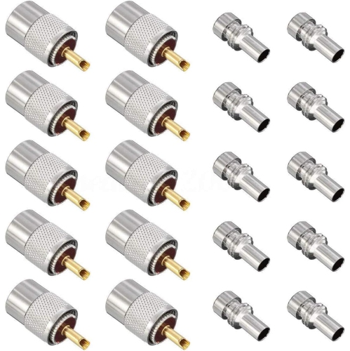 UNKNOWN  10 Pack Uhf Pl259 Solder Connector Plug With Reducer for Rg8X, Rg8, Rg59, Lmr-400, Rg-213 Coaxial Coax Cable，teflon