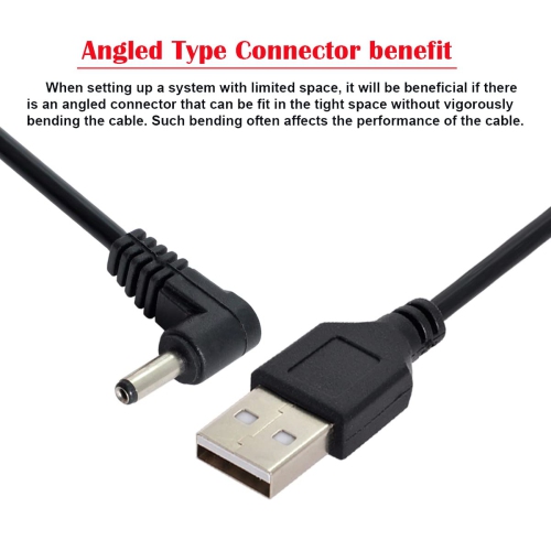 CY USB 2.0 A Type Male to Right Angled 3.5 x 1.35mm DC 5V Power Plug Barrel Connector 90 Degree Charge Cable