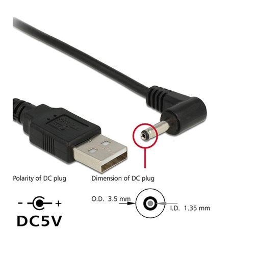CY USB 2.0 A Type Male to Right Angled 3.5 x 1.35mm DC 5V Power Plug Barrel Connector 90 Degree Charge Cable