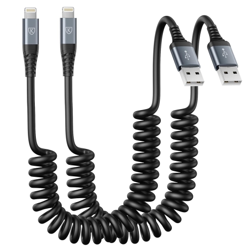 Coiled Lightning Cable, iPhone Charger Cable 3FT for Car [Apple MFi Certified] 3 Feet Lightning Cord Compatible