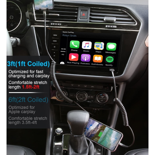 Coiled Lightning Cable, iPhone Charger Cable 3FT for Car [Apple MFi Certified] 3 Feet Lightning Cord Compatible